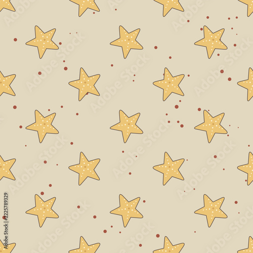 Seamless Starfish Pattern with Hand Drawn Sea Stars on Beige Background for Summer Textile Design