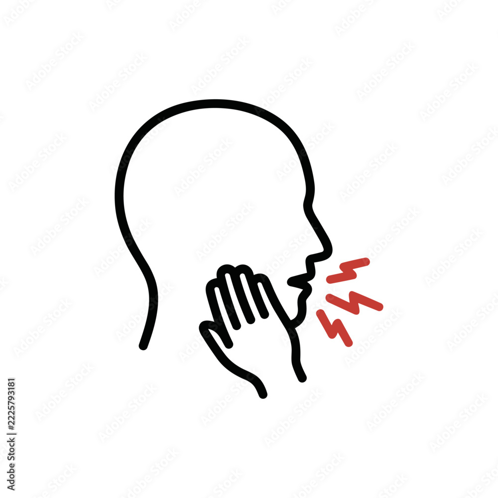 Fototapeta premium Sore Throat Symptom Icon with Person Touching Neck and Red Pain Marks