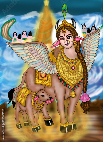 hand drawn digital art of goddess kamdhenu