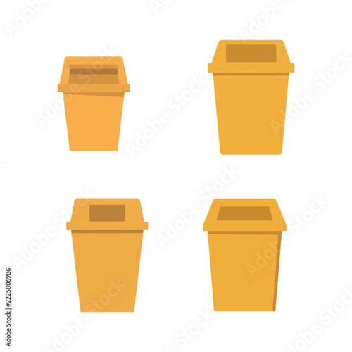 Collection Of Yellow Garbage Bin Icons With Different Lid Styles For Waste Disposal And Cleaning Concepts