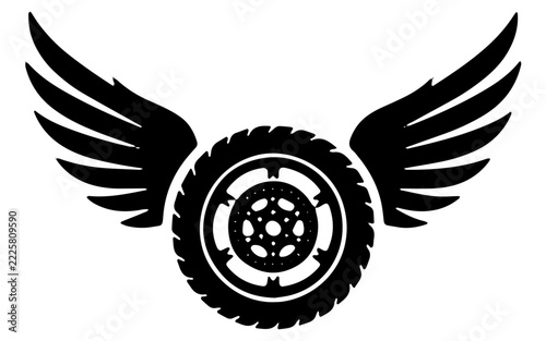 Winged Motorcycle Tire Biker Club Automotive Speed Vector Silhouette Icon