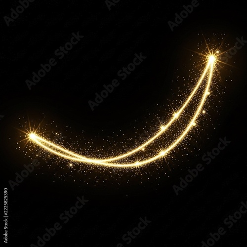 Abstract Golden Sparkle Curved Light Trail Effect.