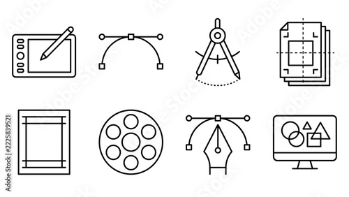 Graphic Design Tools Editable Thin Line Icons Set for Digital Artwork and Creative Software Workflow