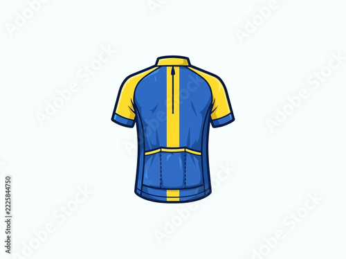 Cycling jersey blue yellow shirt with zipper stripe pockets vector