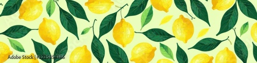 Modern lemon leaf & geometric seamless pattern , yellow, line, green