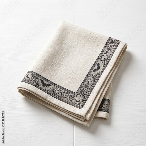 Gothic Tapestry Table Runner Mockup with Bat and Moon Pattern