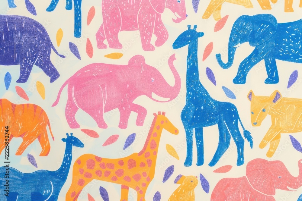 Naklejka premium Wild animals pattern art backgrounds elephant.