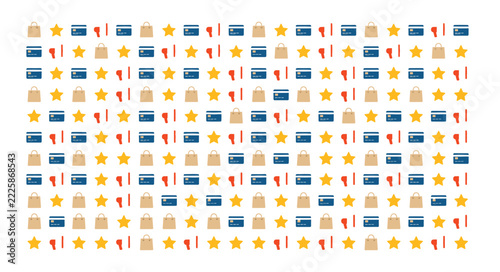 Shopping Pattern Background with Credit Card and Paper Bag Icons, Flat Vector Illustration for Retail Sales