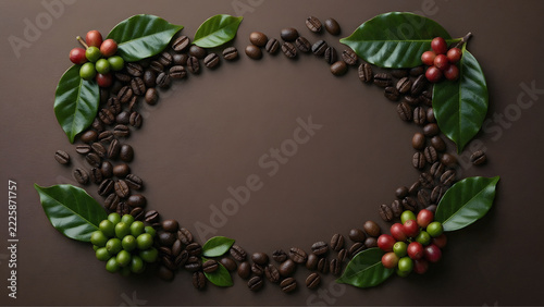 Decorative design background featuring a pile of coffee beans 