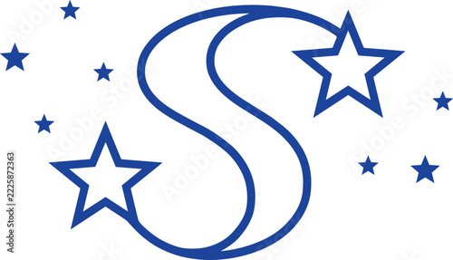 Blue Letter S Outline with Sparkling Stars