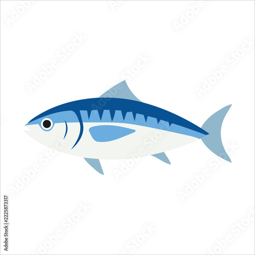 Stylized blue tuna fish illustration isolated on a white background, a modern flat design vector for seafood and ocean marine life concepts
