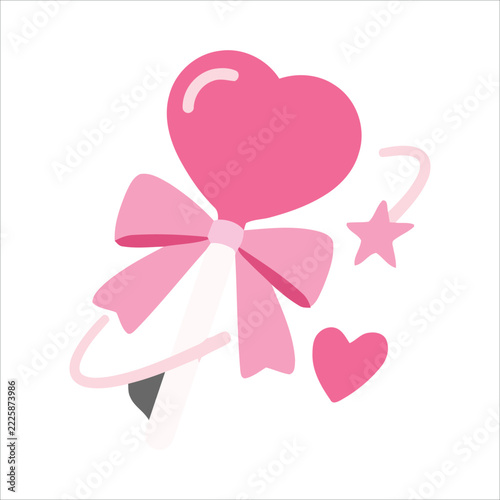 Cute pink heart-shaped lollipop with a bow and star, symbolizing love, sweetness, and childhood magic in a delightful graphic illustration