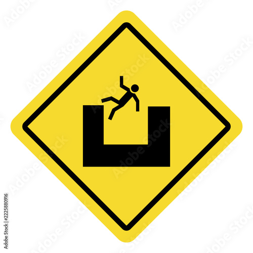 Warning Sign Depicting Person Falling Into Pit.
