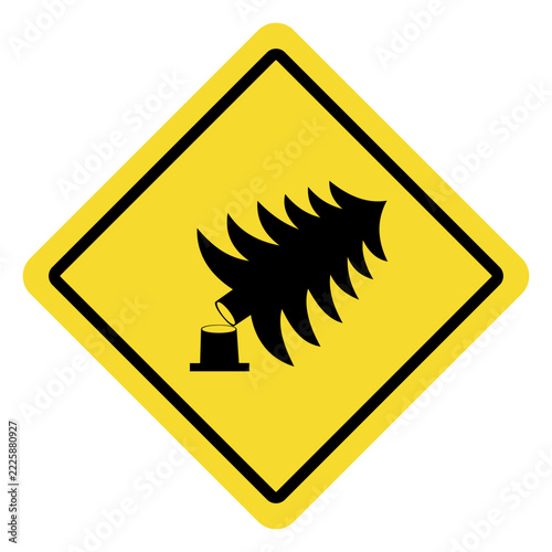 Yellow Diamond Warning Sign with Black Christmas Tree Symbol.
