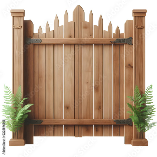 wooden fence gate front isolated on transparent background