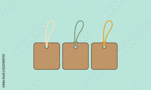 Sale tag design featuring blank square labels hanging strings and