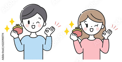 財布を持ってOKサインをする男性と女性