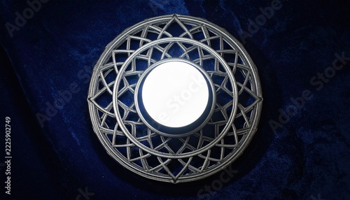 Intricate Metallic Filigree Circular Ornament with Geometric Patterns