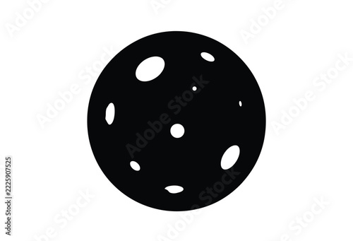 Black circular shape with white craters a planetary silhouette