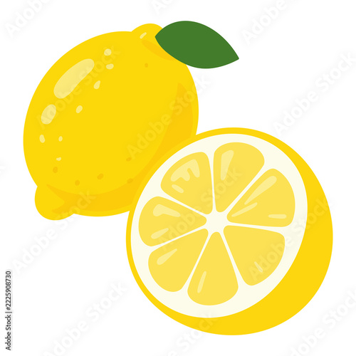 Lemon whole and sliced yellow citrus fruit icon