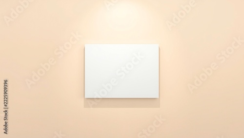 Blank white canvas frame hanging on a clean beige wall with soft light