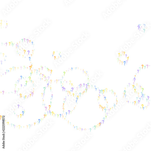 Question marks. Background for quiz, poll, survey, faq, interrogation, query. Multicolored template for opinion, public poll. Funny School vector illustration rainbow color on white background.