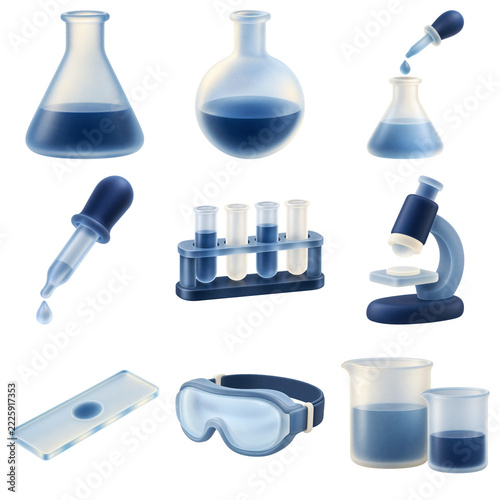 Science Laboratory Experiment Equipment Icon Set 3D