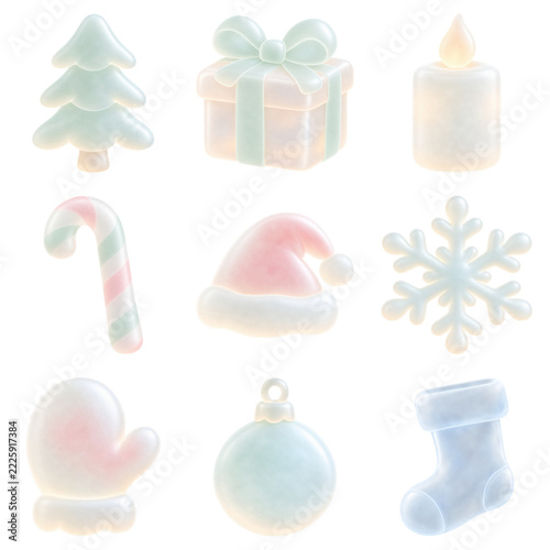 Pastel Glassmorphism Christmas Holiday Icon Set 3D