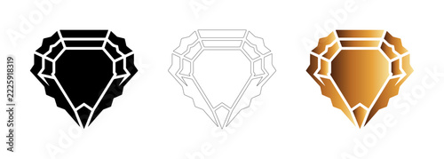 Stylized Gemstone Icon Set Featuring Faceted Diamond Shapes In Solid Black Outline And Glossy Gold Gradient Variations For Modern Projects
