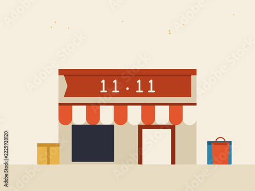 Shop Front with an 11.11 Sale Banner Illustration for online shopping promotion discount advertising and marketing campaigns