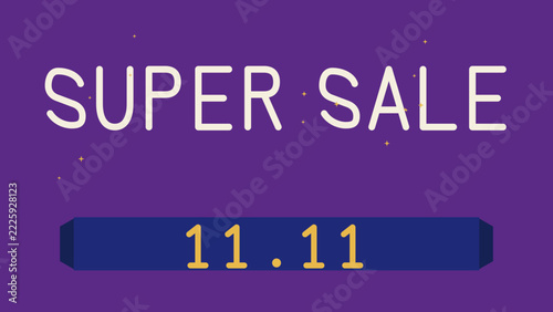 11.11 Super Sale Design Purple Background with Ribbon for online shopping promotion discount advertising and marketing campaigns