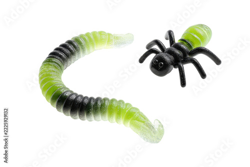 Gummy worm and spider isolated on transparent background