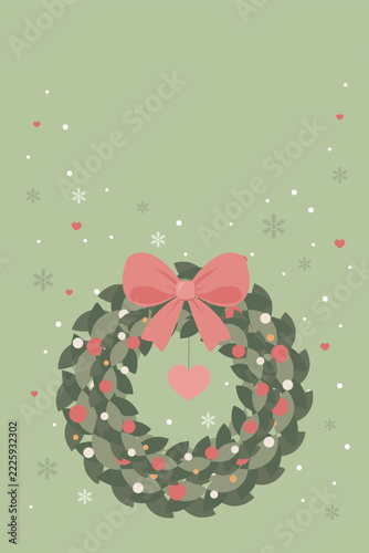 Retro Christmas Background with Festive Holly Wreath and Bow