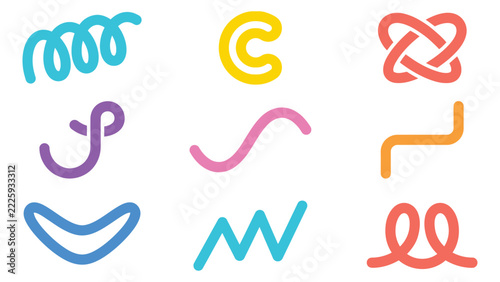 Colorful Abstract Shapes Set, Geometric Line Art Icons Isolated on White Background for Modern Graphic Design Projects