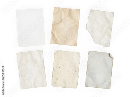 Paper textures featuring blank sheets aged parchment and torn edges