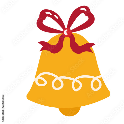 Golden Christmas Bell with Red Ribbon and White Decorative Pattern