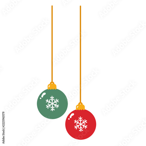 Two Hanging Christmas Baubles with White Snowflake Patterns