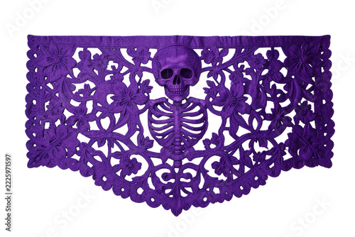 Purple Papel Picado Banner Isolated On White Studio Background