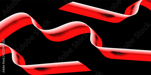 Abstract red and white waving ribbon vector illustration isolated on black background