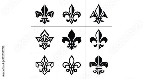 Set of nine different fleur de lis heraldic icons
