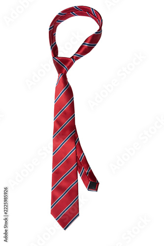 Classic Red Striped Luxury Silk Necktie Isolated on White Background.