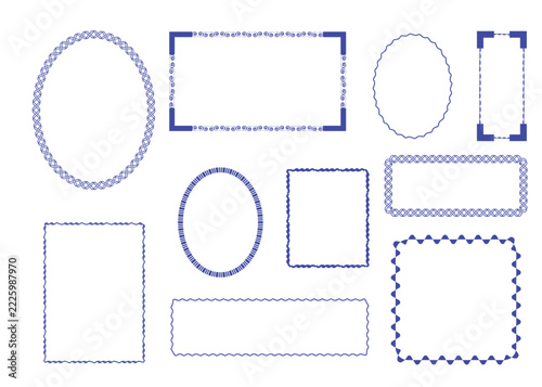 Blue Geometric Outline Frame Collection with Oval Rectangle and Decorative Borders