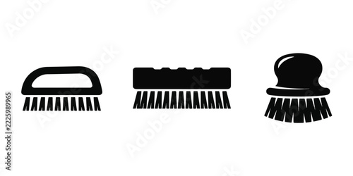 Cleaning scrub brush icons vector set for household chore, washing, and sanitizing duties