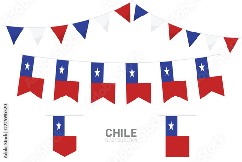Chile national flag vector set, triangular and rectangular bunting flags on white background