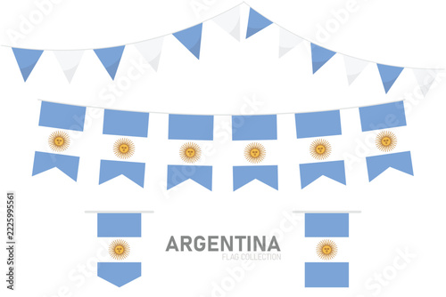 Argentina national flag vector set, triangular and rectangular bunting flags on white background