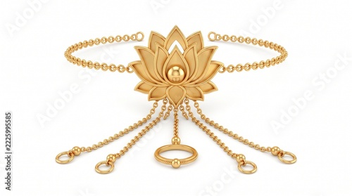 Gold lotus armlet bracelet jewelry, traditional Indian bridal armlet cuff, elegant lotus design gold jewelry for weddings isolated PNG with Transparent Background