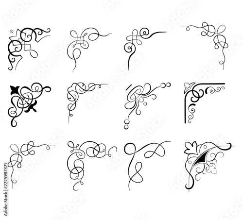 Corner ornament set decorative frame border design vector