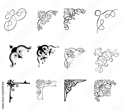 Corner ornament set decorative frame border design vector