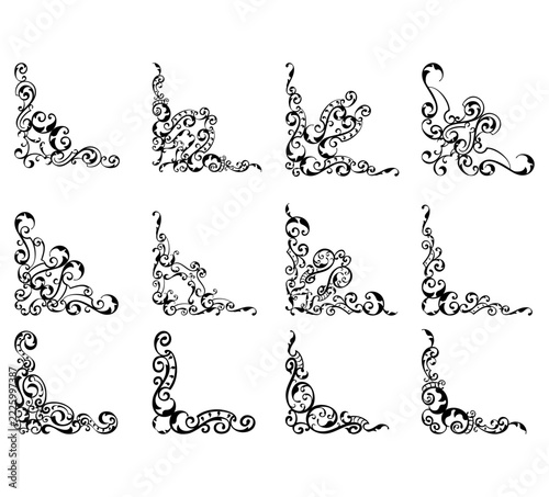 Corner ornament set decorative frame border design vector