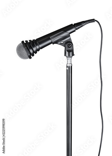 Black microphone with wire on stand